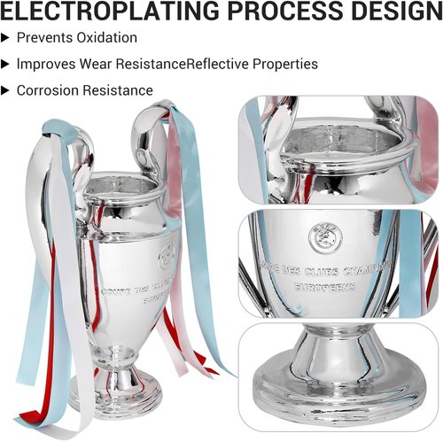 Champions Trophy | Soccer League Cup Resin Replica - Silver with Colorful Ribbons, 6.3 Inch