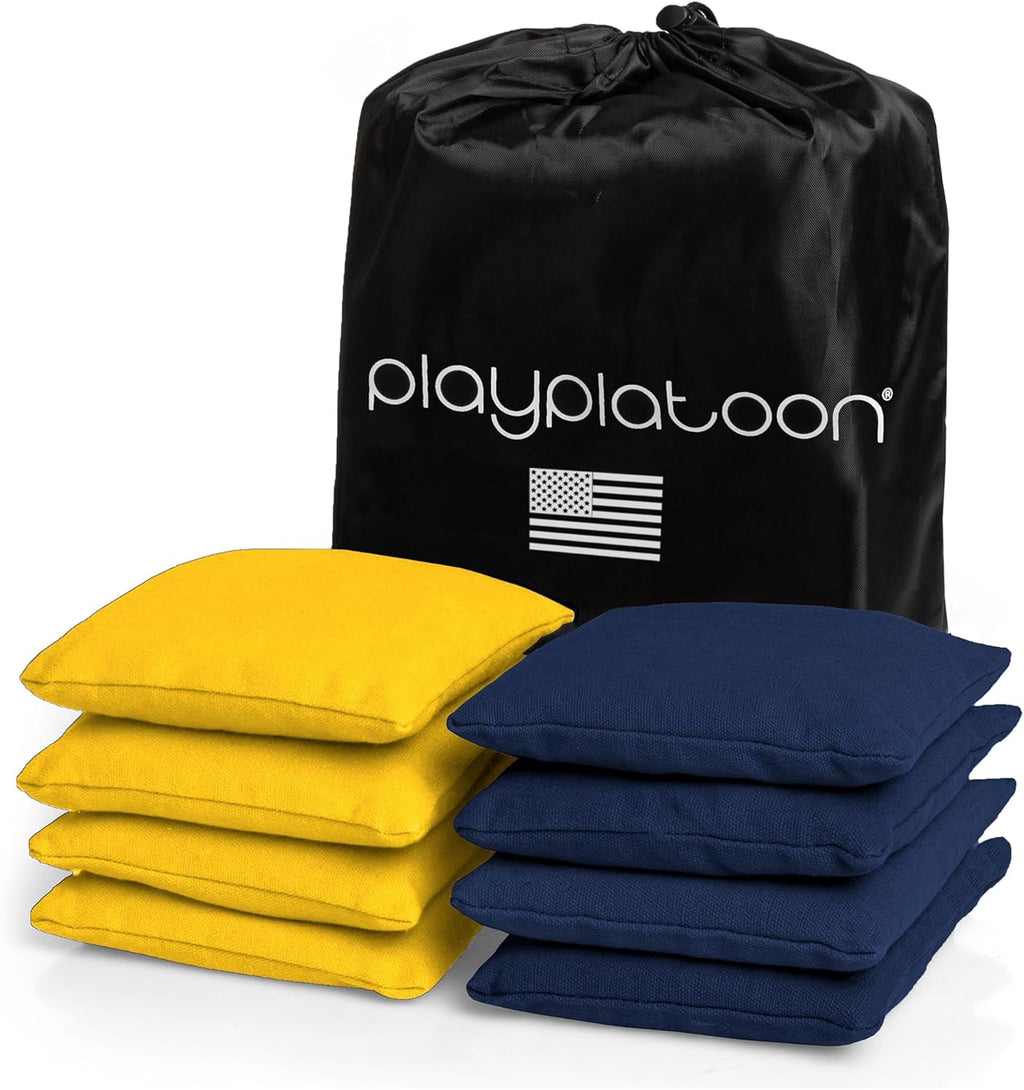 Play Platoon Cornhole Bags - Weather Resistant Set of 8 | Official Size & Weight Bean Bags with Tote