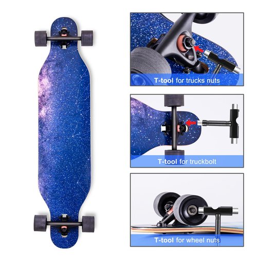 CLYCTIP 41 Inch Longboard Skateboard,9-Ply Maple,ABEC-11 Bearings,Complete Skateboard for Cruising, Carving, Downhill and Free-Style (SKY-01)