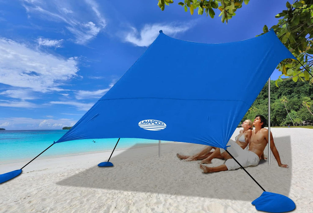 UMARDOO Beach Tent Canopy - Portable 10x10FT Sun Shade with UPF 50+ Protection | Easy Setup & Carry Bag (Blue)