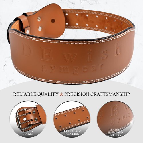 Leather Gym Fitness Belt, 4" & 6" Padded Lumbar Back Support, 10 Adjustable Holes for Weightlifting Powerlifting Bodybuilding Deadlift Squat Workout Strength Training (4-Inch, Brown, 37"-40")