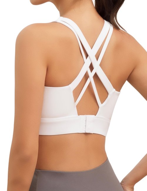 Sports Bras for Women, High Impact Push Up Criss Cross Back Padded Strappy Workout Running Sports Yoga Bras for Women Full Support for Large Bust, White-L