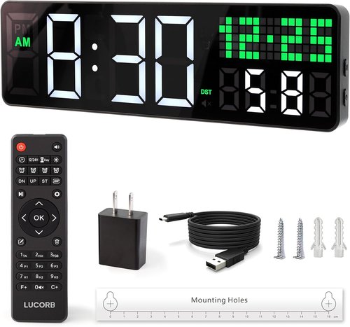 LUCORB 12'' Gym Timer - Digital Wall Clock with Remote Control & 5 Display Modes | Ideal for Home Gym, Classroom, Office