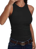 ANRABESS Sleeveless Tank Top - High Neck Racerback Ribbed Knit for Women | Casual Slim Fit Workout Shirt