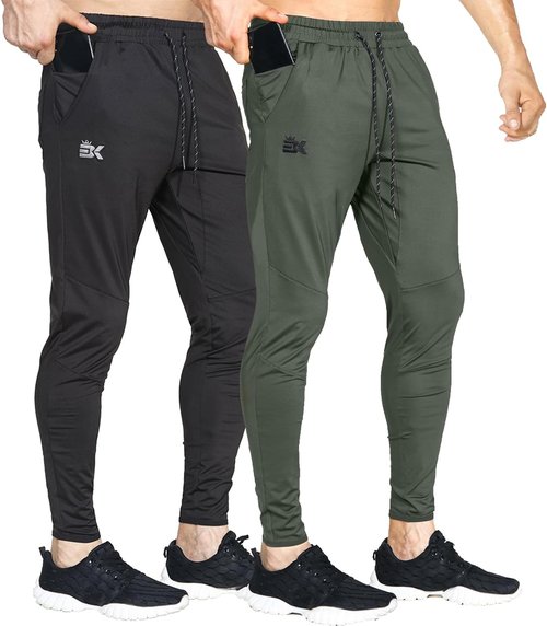 BROKIG Men's Lightweight Gym Jogger Pants - Comfortable Workout Sweatpants with Zip Pocket