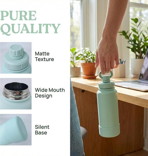32oz Insulated Tumbler by [Brand Name] - Magnetic Phone Holder, Leak Proof Lid | 24hr Cold & 12hr Hot, Eco-Friendly (Mint Green)