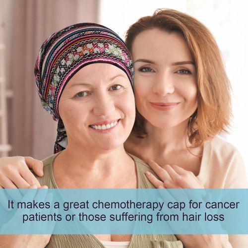 Halfchet 4 Pcs Chemo Headwear for Women Pre Tied Cancer Caps Cotton Head Scarf Turbans for Women Patients Gifts(Vintage Pattern)