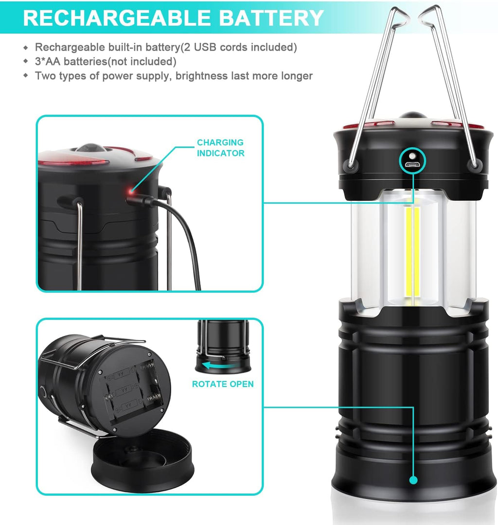 Skiennix 2-Pack Camping Lanterns - USB Rechargeable & Battery Powered LED Lights | Ideal for Hiking & Emergencies