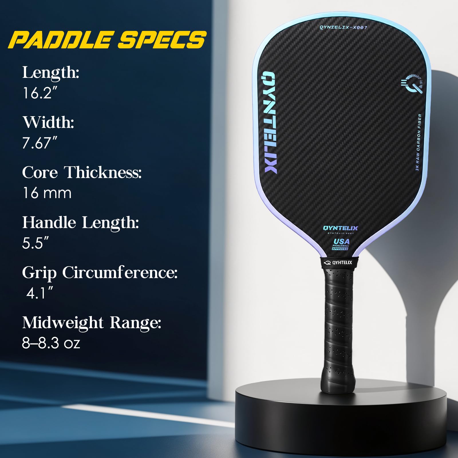 Pickleball Paddles – Carbon Fiber Pickleball Paddle with Unibody Design, USAPA Approved (Blue)