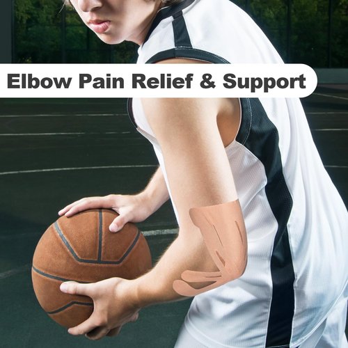 20 Count Pre-Cut Kinesiology Tape for Elbow, Precut Muscle Tapes Strips for Elbow Waterproof Breathable Hypoallergenic Latex-Free, Elastic Cotton Sports Athletic Tapes for Elbow Pain Relief & Support