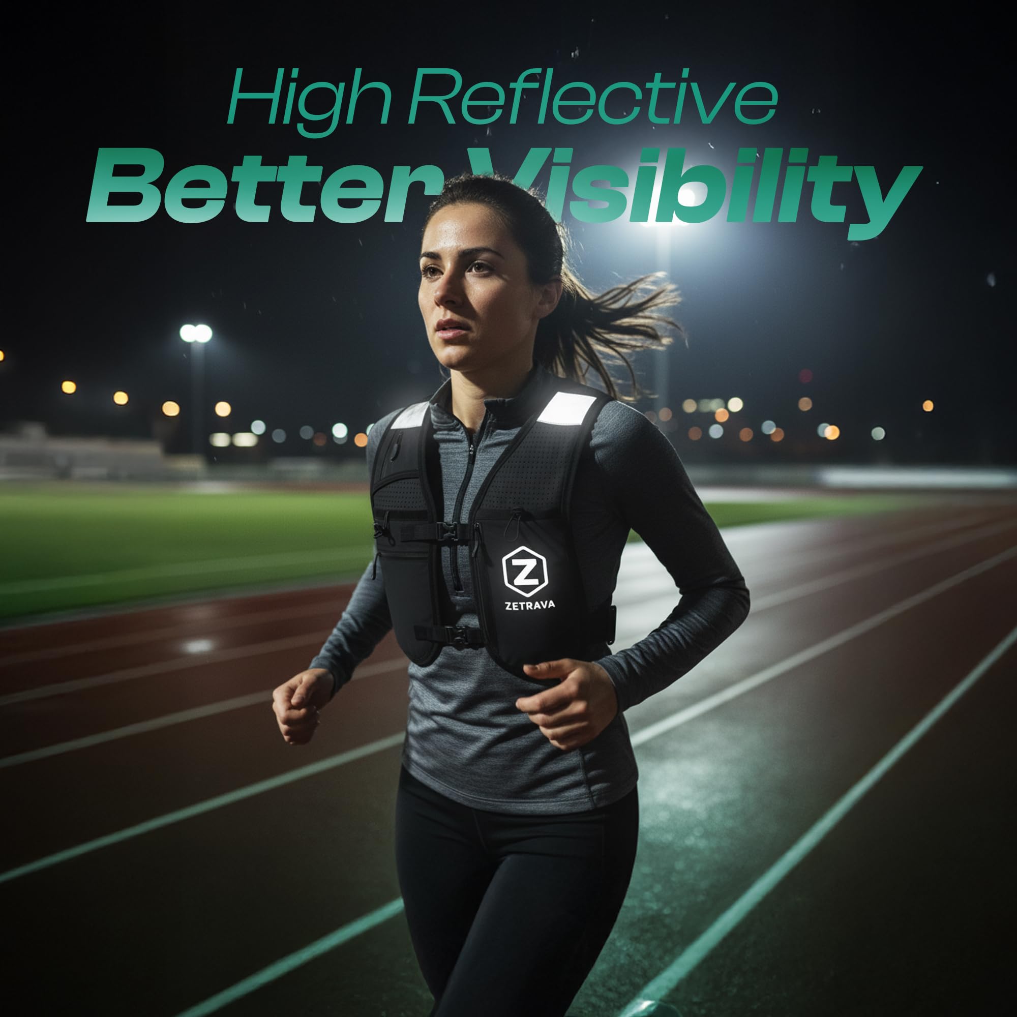 Adjustable Running Vest for Men Women – Running Hydration Vest with Two 500ml/17oz Bottles & Reflective Strips, Multiple Pockets & Bounce-Free Fit – Runners Vest for Marathon, Hiking & Cycling – Black