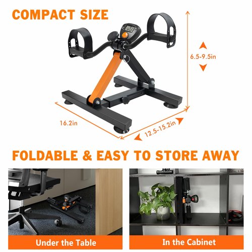 GOREDI Pedal Exerciser with Adjustable Heights, Collapsable Under Desk Bike with Suction Cups for Arm & Leg Workout for Seniors with Display, Tool-Free Assembly