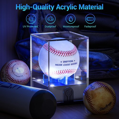 Leshein Baseball Display Case - LED Lighted Acrylic Holder for Memorabilia | UV Protected Clear Design