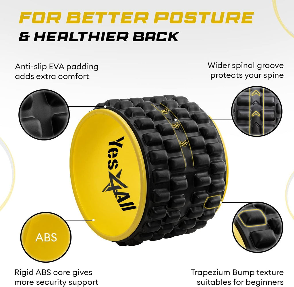 Yes4All Yoga Wheel Roller, 500 LB Capacity Back Cracker Roller, Yoga Wheel for Back Ease & Spinal Support, Target Pressure Points for Comfort HIPS & Neck, Available in 6”/10”/12” Sizes