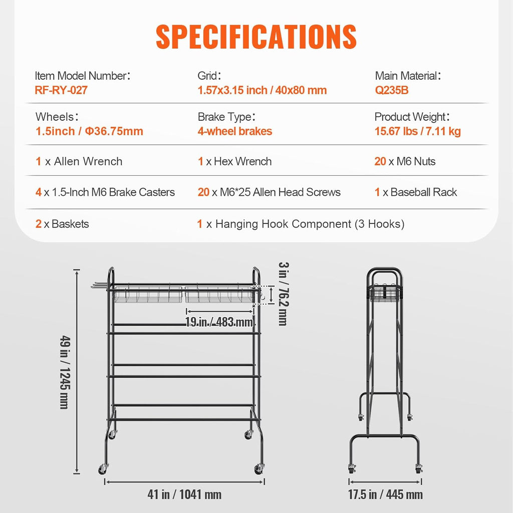VEVOR Rolling Sports Ball Storage Cart - Lockable Basketball Cage & Organizer for Indoor/Outdoor Use
