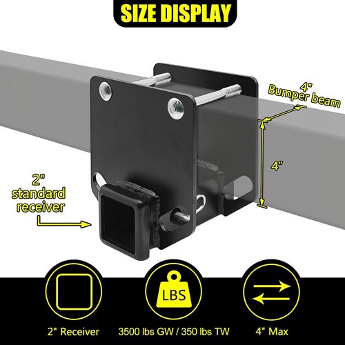 KAIRAY Camper RV Bumper Hitch Adapter - Fits 4-Inch Beam, 2-Inch Receiver, 3500 lbs Capacity