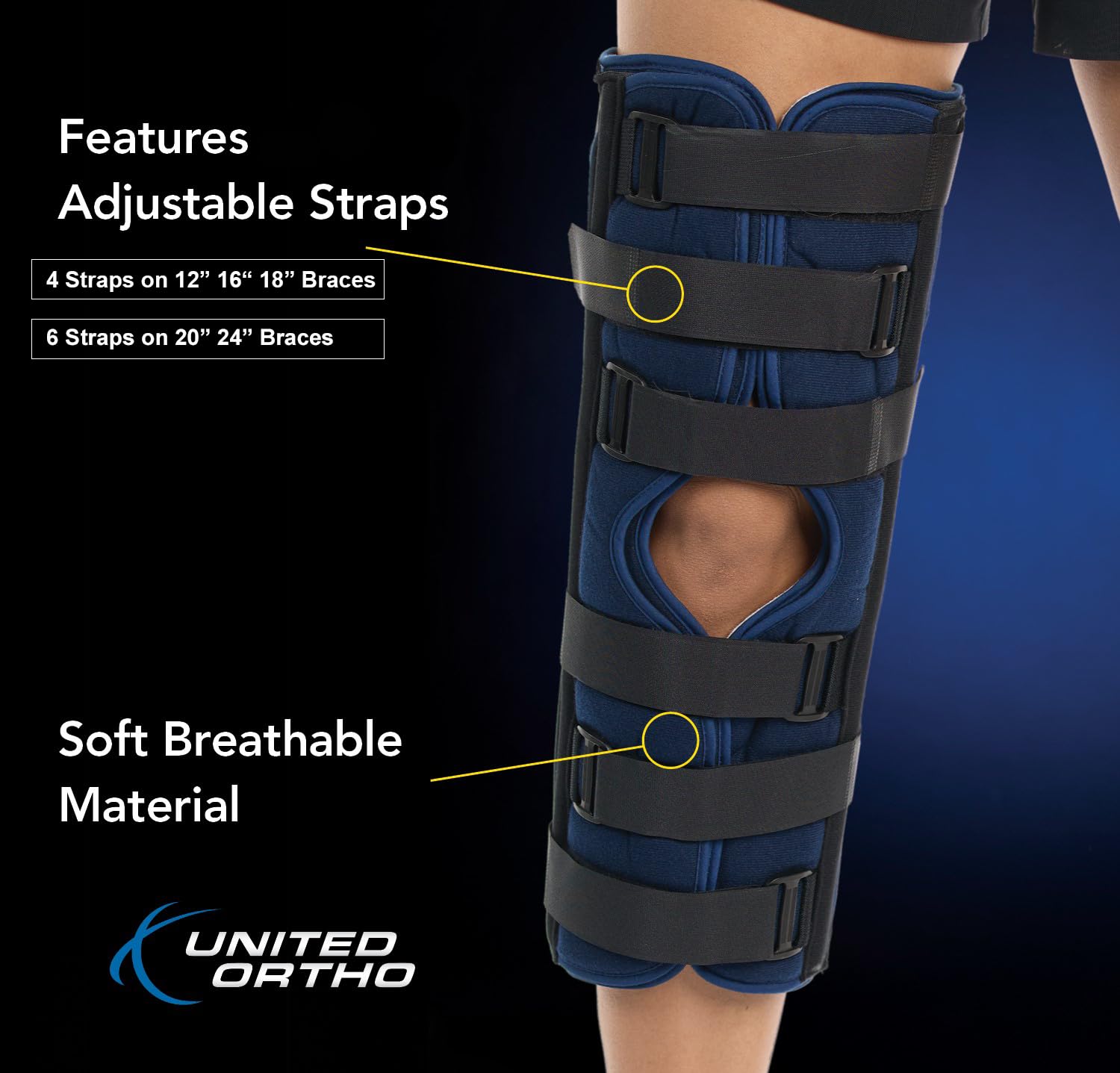 United Ortho 61016 3-Panel Knee Immobilizer, 16" Size
