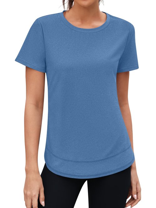 3rd hill Womens Workout Tops Short Sleeve Crewneck Sports Yoga Running Shirts Quick Dry Outfits Blue XL