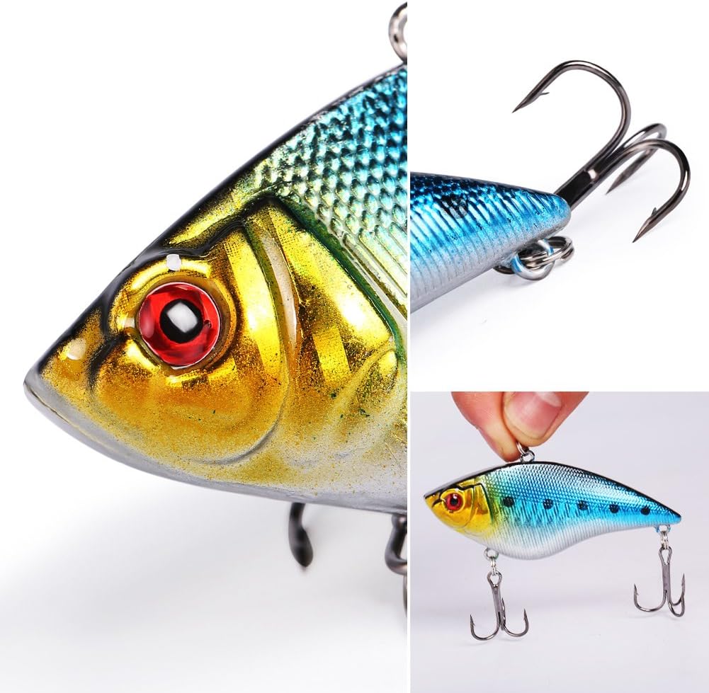 Sougayilang Fishing Lures - Life-Like Minnow VIB Hard Bait with Treble Hook | Perfect for Bass, Trout, Walleye