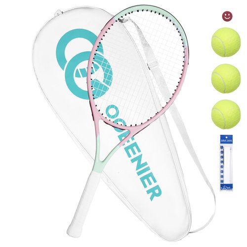 OGEENIER 27" Tennis Racket for Adults, Pre-Strung Tennis Racquet for Beginners, Lightweight and Recreational Rackets with 1 Overgrip and 3 Tennis Balls