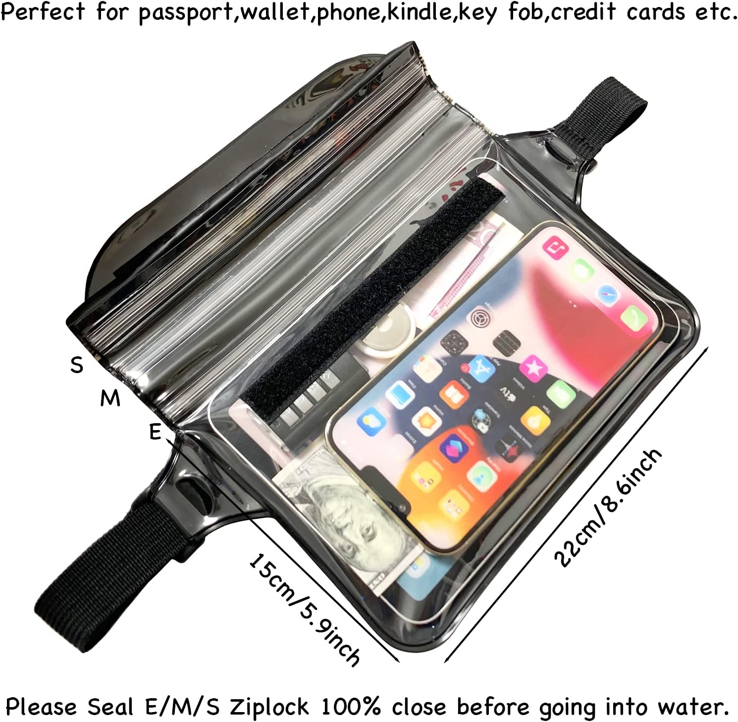 Skiennix Waterproof Waist Pouch - Dry Belt Bag Fanny Pack for Keys, Wallet & Phone | Ideal for Swimming & Surfing (Black)