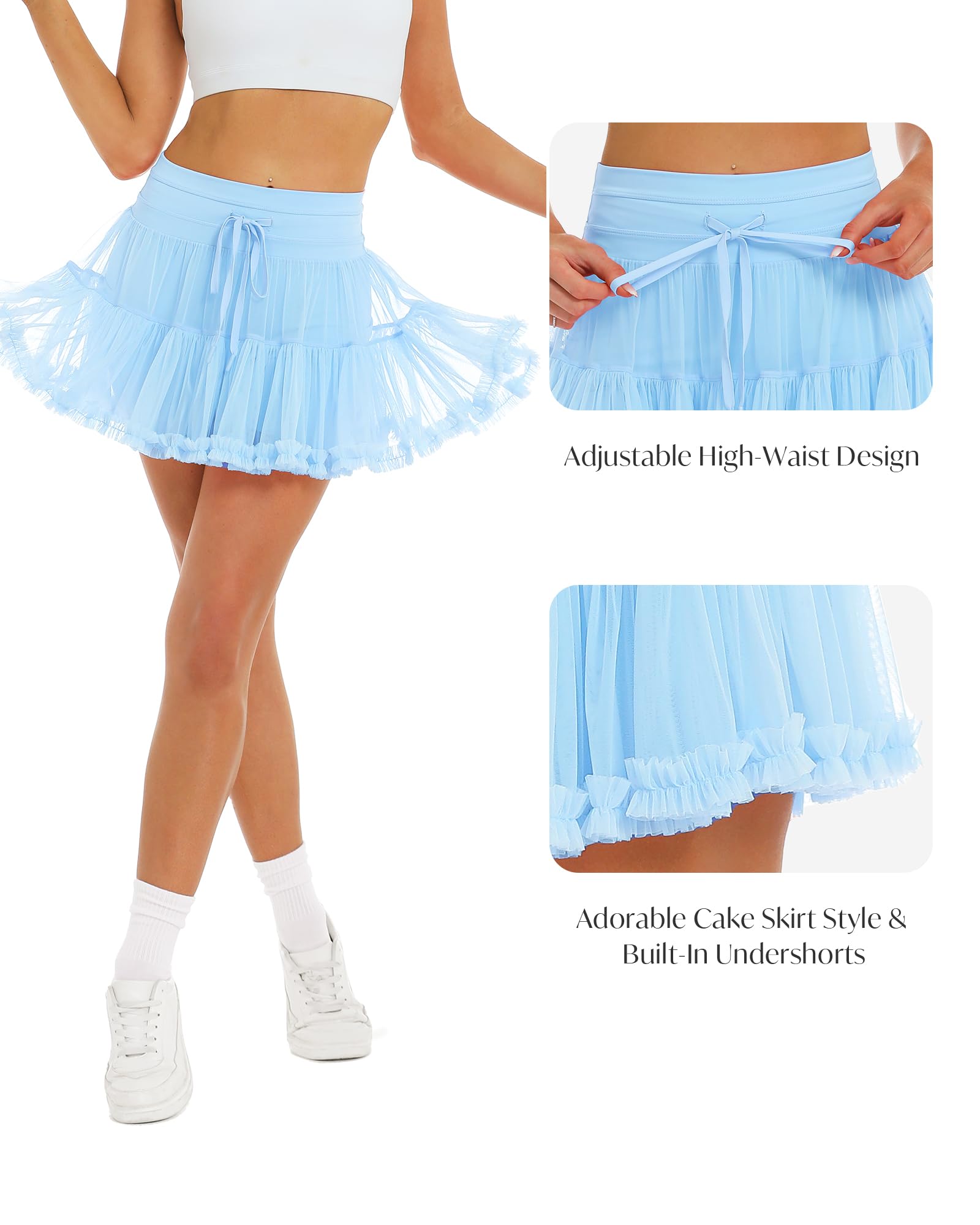 Stelle Women's High Waist Athletic Skorts with Shorts Pockets Ruffle Hem Flowy Skirts Mini Tiered Short Skirt Casual Summer (Light Blue，M)