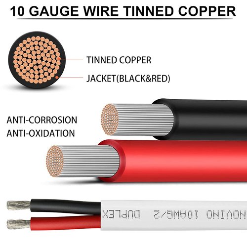 10 Gauge Marine Wire - Heavy-Duty 15ft Tinned Copper Duplex Cable for Boats, RVs & Trailers
