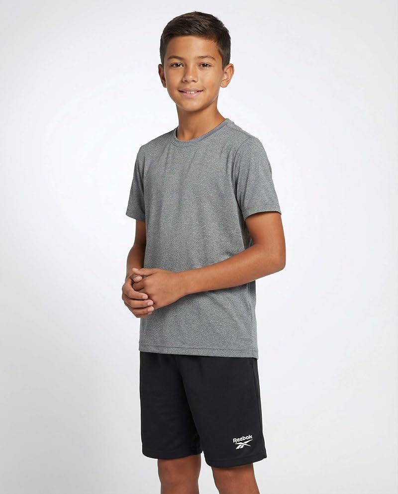 Reebok 4 Pack Boys' Dry Fit Athletic Shorts with Pockets - Solid Black (Sizes S-XL)