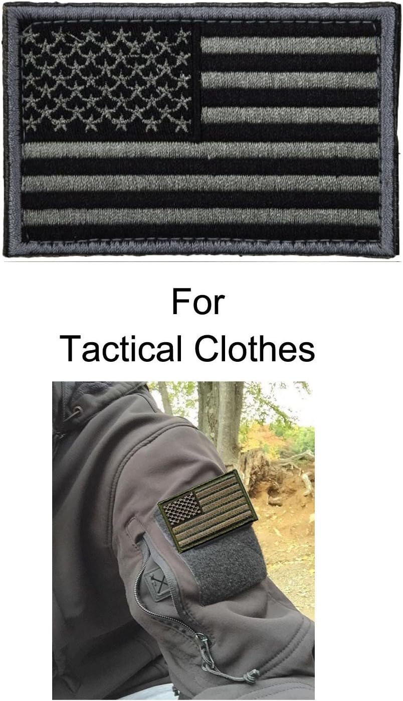 Prohouse Tactical USA Flag Patch Set - Black & Gray Military Emblems (2 Pieces)