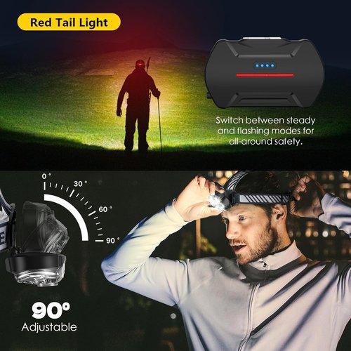 MIOISY Ultra-Bright Rechargeable Headlamp - 5 LED Modes, IPX4 Waterproof | Perfect for Hiking, Camping & More