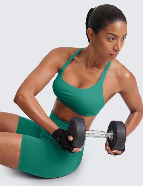 CRZ YOGA Criss Cross Sports Bra - Wireless Medium Support Gym Cami with Strappy Back