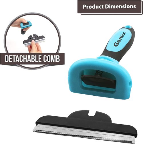 Gonicc Professional Pet De-Shedding Comb Tool - Ergonomic Design | Blue Color