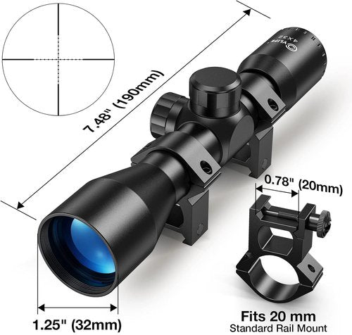 CVLIFE 4x32 Compact Rifle Scope - Durable Optics for Precision Hunting | Includes Mounts