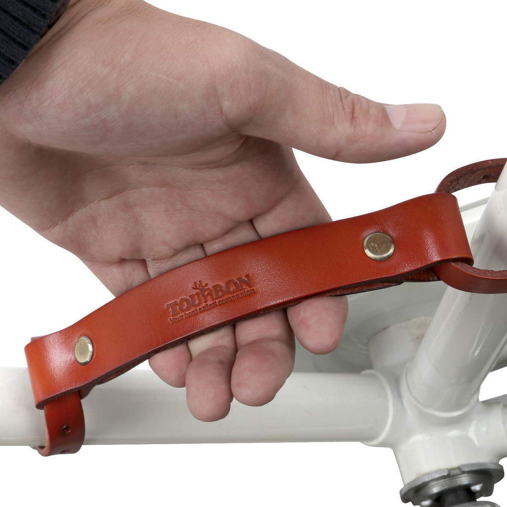 TOURBON Leather Bike Handle Strap Bicycle Frame Carrying lifter