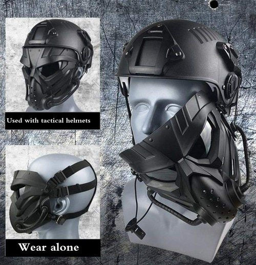 JFFCESTORE Original Creation Tactical Anti-Fog Airsoft Mask with Clear Lens Protective Full Face mask Dual Mode Wearing Design Adjustable Strap for Airsoft Paintball Cosplay C (Black Gray)