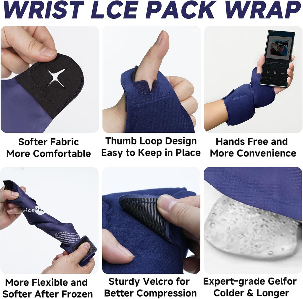Skiennix Wrist Ice Pack Wrap - Reusable Gel Compress for Carpal Tunnel & Hand Pain Relief | Hot/Cold Therapy