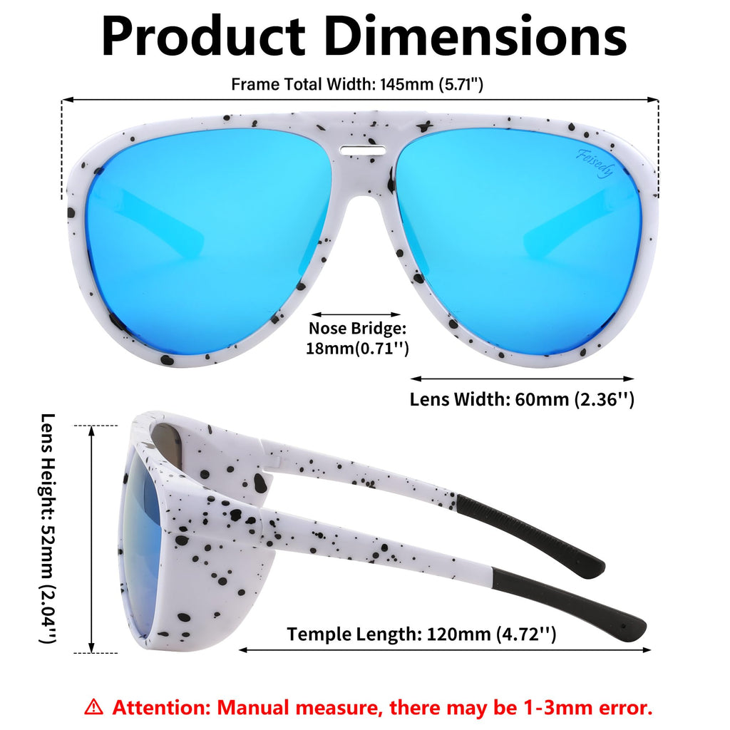 FEISEDY Polarized Aviator Sunglasses Men Women Oversized Round Steampunk Sunglasses Side Shield Goggles B0095