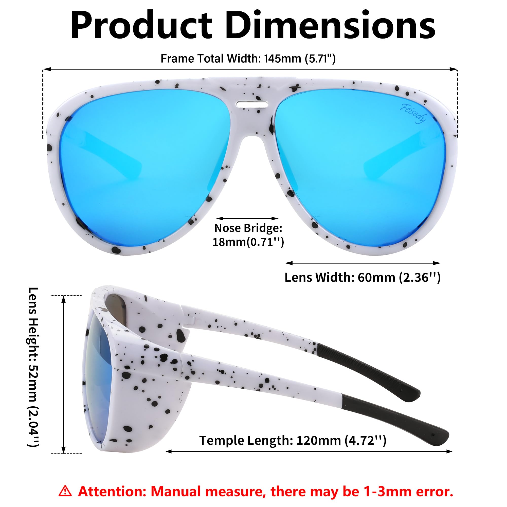 FEISEDY Polarized Aviator Sunglasses Men Women Oversized Round Steampunk Sunglasses Side Shield Goggles B0095