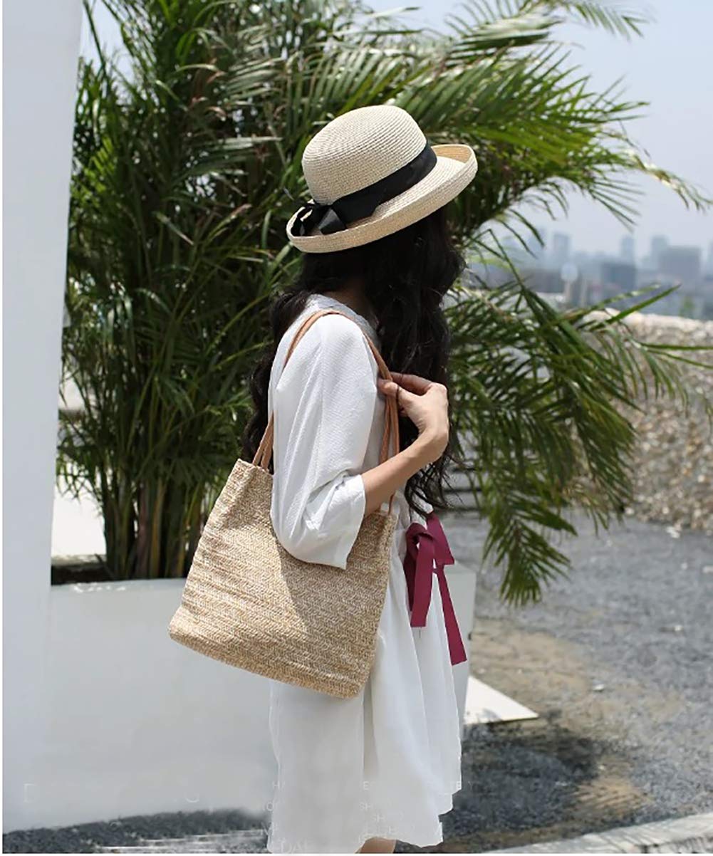 Aphoraeny Straw Beach Bag Buckets Totes Handbag Shoulder Bag Tote Bag Women Summer Handbag (A-Dark Beige)