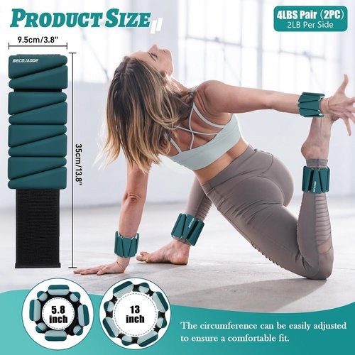 BECOJADDE Ankle Weights - Adjustable Set of 2 (1 lb/2 lb/3 lb) for Pilates, Running, Yoga & Workouts