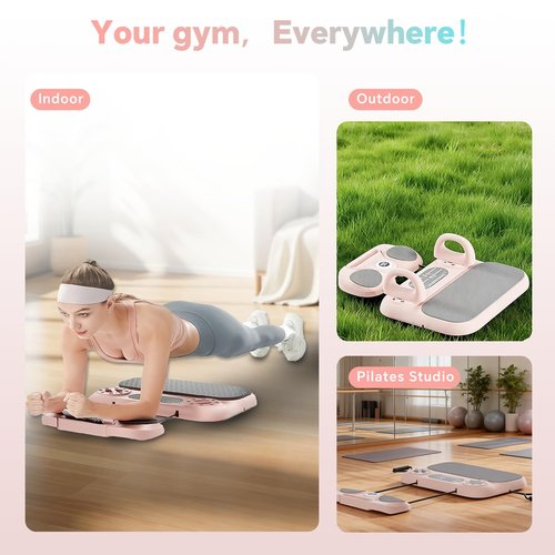 SHIJING Pilates Reformer Board，6-in-1 Foldable Pilates Equipment for Home Workout with Timber，Core& Full Body Training for Women
