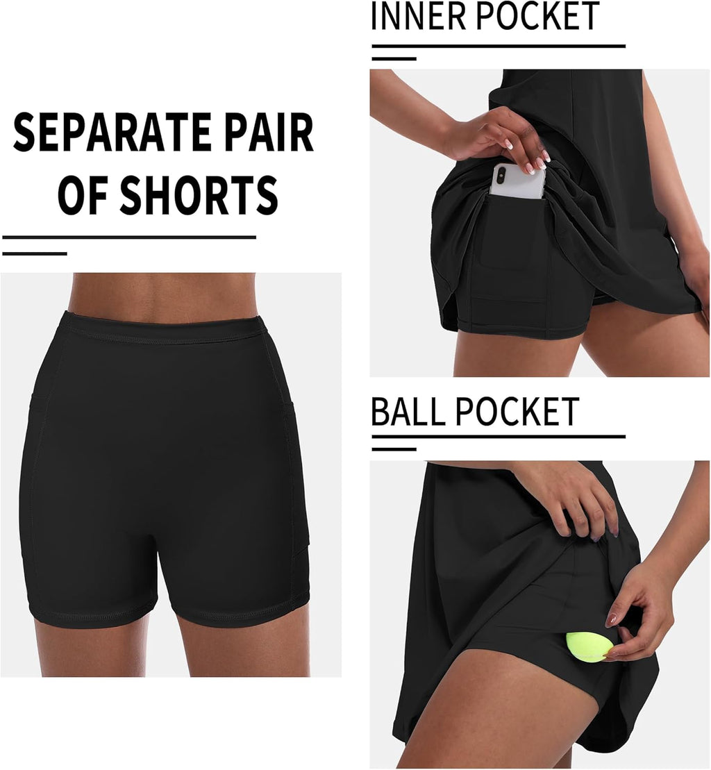 Skiennix Women's Tennis Dress - Built-In Shorts & Pockets for Comfortable Athletic Wear
