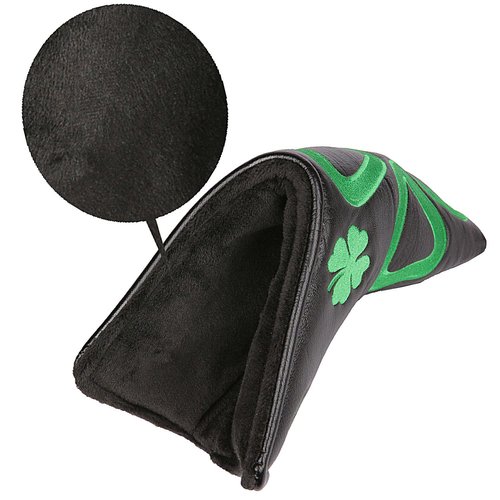 Golf Builder Clover Embroidery Golf Club Blade Putter Head Cover with Magnetic Closure (Black)
