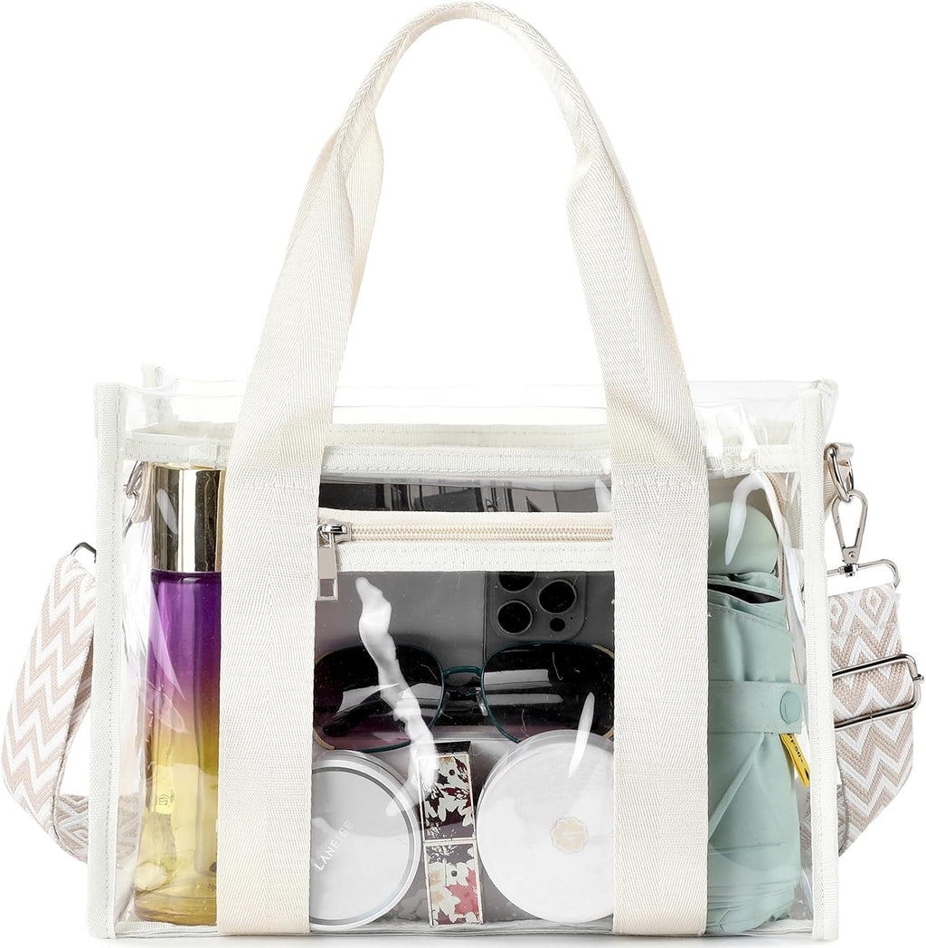 Skiennix Clear Stadium Bag - Large Transparent Tote with Inner & Outer Zip Pockets | Ideal for Sports, Concerts, Beach