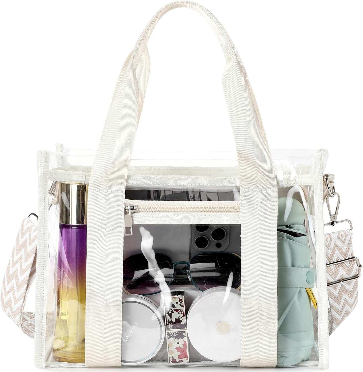 Skiennix Clear Stadium Bag - Large Transparent Tote with Inner & Outer Zip Pockets | Ideal for Sports, Concerts, Beach