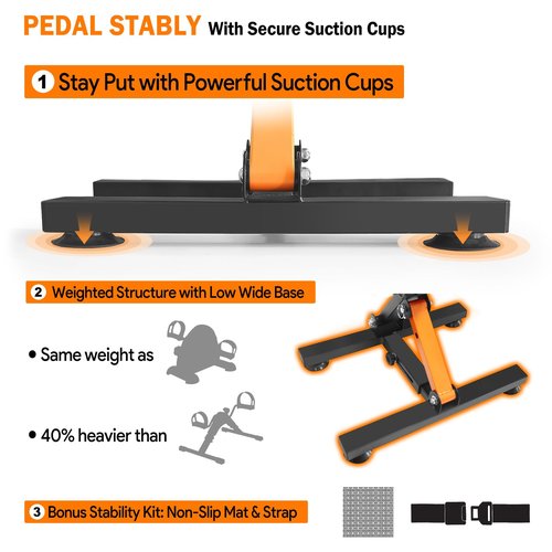 GOREDI Pedal Exerciser with Adjustable Heights, Collapsable Under Desk Bike with Suction Cups for Arm & Leg Workout for Seniors with Display, Tool-Free Assembly