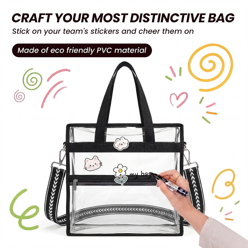 Hopack Clear Bag for Stadium Events, Clear Crossbody Bag, Stadium Bags for Women with Adjustable Strap for Sports Events, Concert (Black)