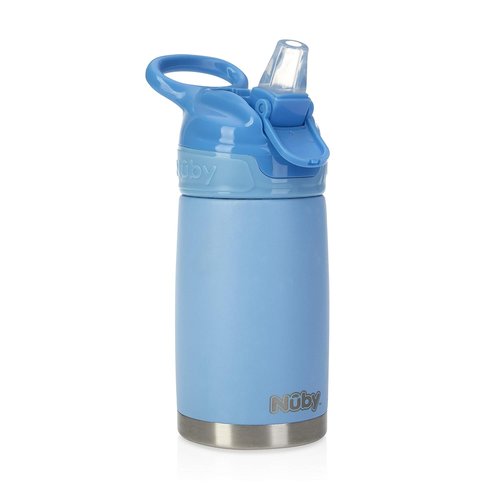 Nuby Thirsty Kids No Spill Flip-It Reflex Travel Cup - 10 Oz Stainless Steel - Blue - 18+ Months