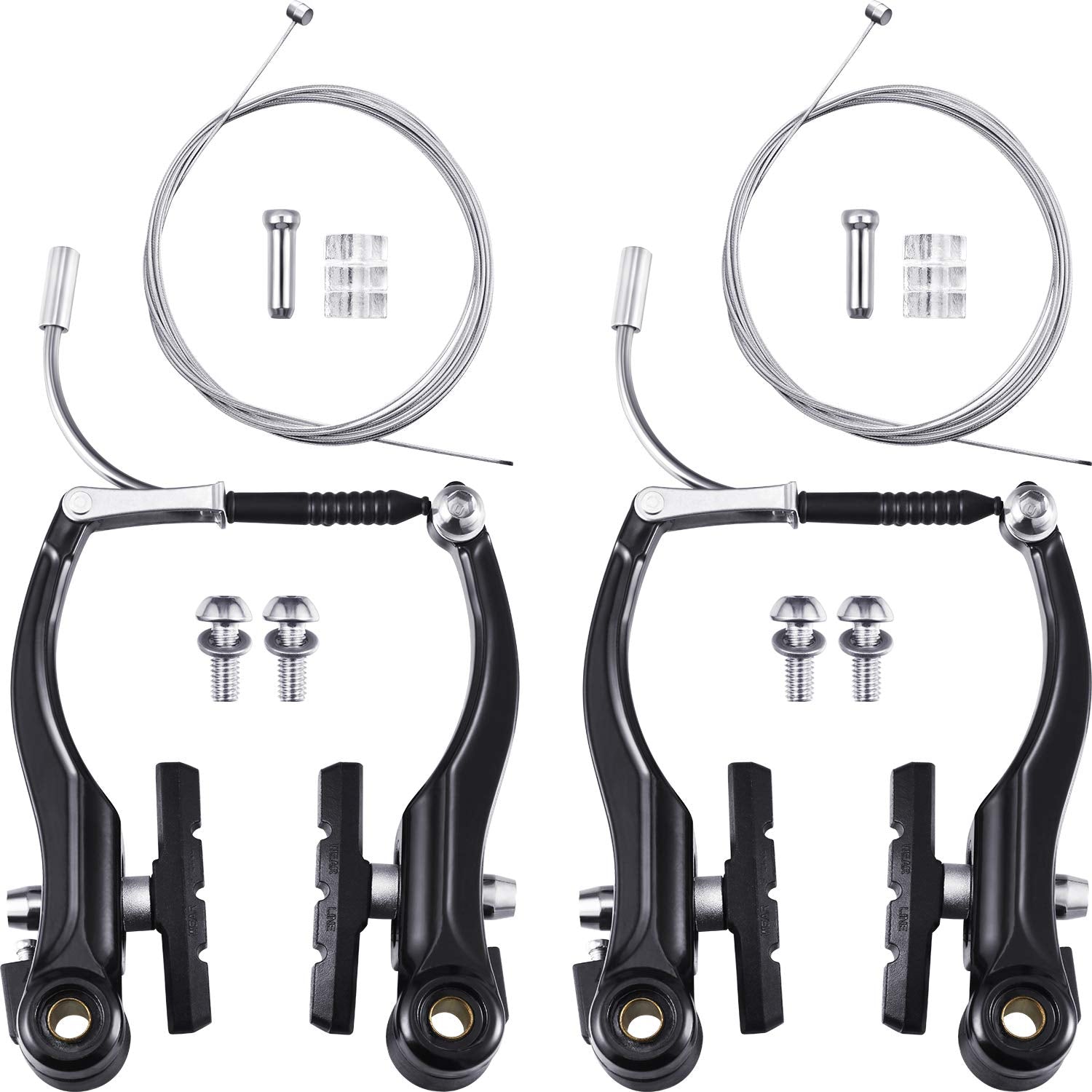 Universal Mountain Bike Brakes Set - 2 Pairs, Replacement for Most Bicycles, Includes 2 Pieces Brake Cables, Gear Shift Cable Wire, End Caps, End Ferrules(Black)