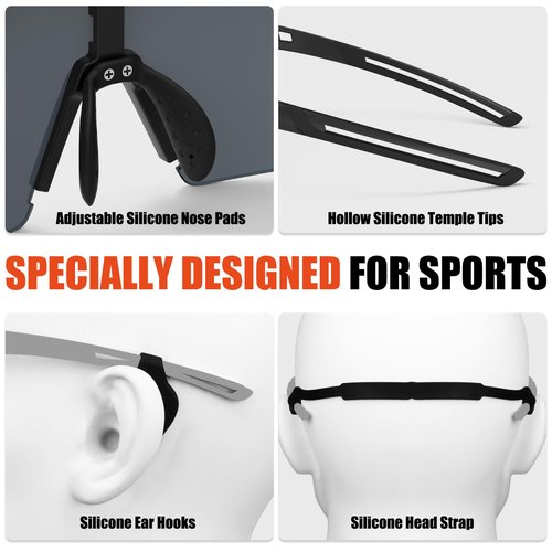 X-TIGER Polarized Cycling Glasses with 5 Interchangeable Lenses,MTB Biking Baseball Running Sports Sunglasses for Men Women